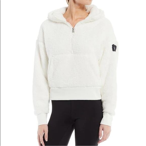 Calvin Klein Performance White Pullover Half Zip Sherpa Hoodie Sz L - Picture 1 of 12